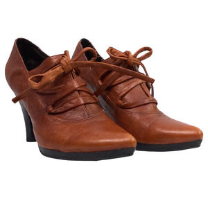 One of Two Brown Leather Lace Up Pointed Toe 4" Heeled Shoe Women's Size 39